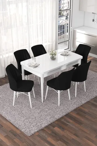 Extendable Dining Table & Chairs Set (7 Pieces) Nef - White, Black