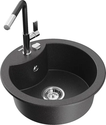 MEXEN/S Diego granitový dřez 1-miska včetně baterie Flora, černá kropenatá 6512-76-670401-07