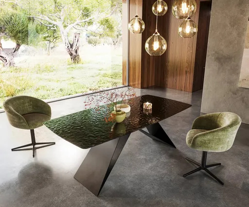 Jídelní stůl Edge oválný 200x100 kouřové černé sklo s reliéfním