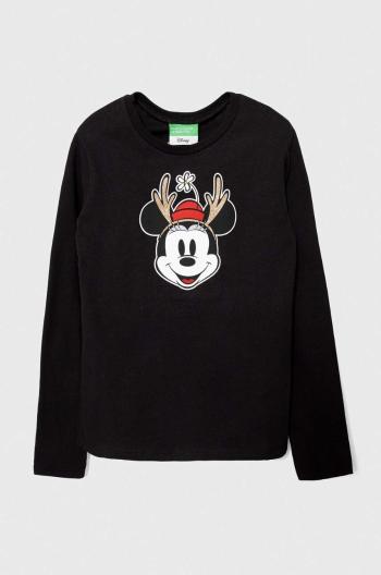 Dětské bavlněné tričko s dlouhým rukávem United Colors of Benetton x Disney černá barva, s potiskem