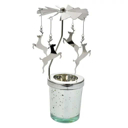 Stříbrný točící svícen na čajovku s jeleny Ringi - Ø 8*17 cm Clayre & Eef