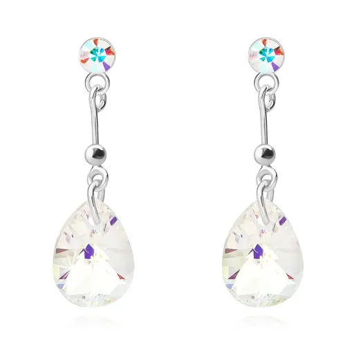 Stříbrné 925 náušnice, světle žlutá kapka - krystal Swarovski, barevné odlesky