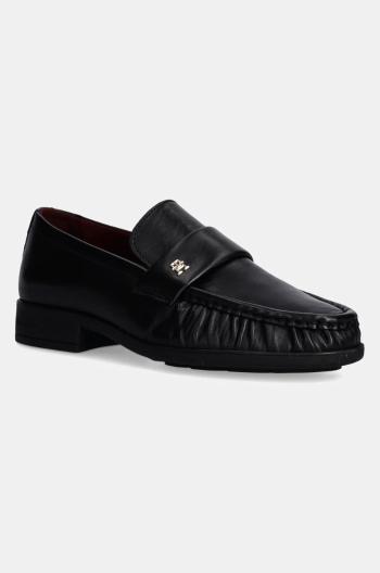 Kožené mokasíny Tommy Hilfiger LOAFER SOFT NAPPA PLEATED TOE dámské, černá barva, na plochém podpatku, FW0FW08362