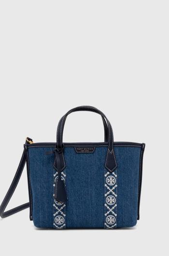 Kabelka Tory Burch Perry Denim Triple-Compartment Small tmavomodrá barva, 154619.426