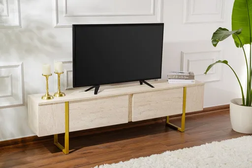 TV stolek Serenity - Travertine, Gold