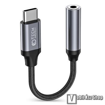 TECH PROTECT audio adapter kábel - FEKETE - Type-C / 3,5mm Jack, DAC chip, törésgátló, szövettel bevont kábel - GYÁRI