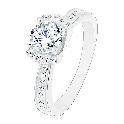 Zásnubní stříbrný prsten 925, zářivý čirý zirkon, dva blýskavé oblouky - Velikost: 57