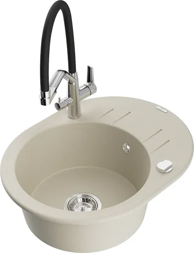 MEXEN/S Kevin granitový dřez 1-miska včetně baterie Duo, béžová 6517-69-671701-07