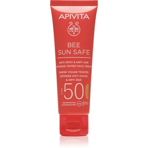 Apivita Bee Sun Safe Anti-Spot and Anti-Age Tinted Face Cream SPF50 ochranný tónovací krém na obličej SPF 50 odstín Natural 50 ml