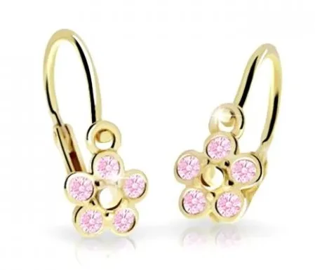 Cutie Jewellery Dětské kytičkové náušnice ze žlutého zlata C2744-10-X-1 růžová