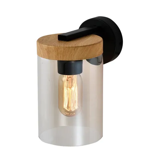 Nástěnná lampa Wels 1x40 černá + dřevěné kouřové stínidlo