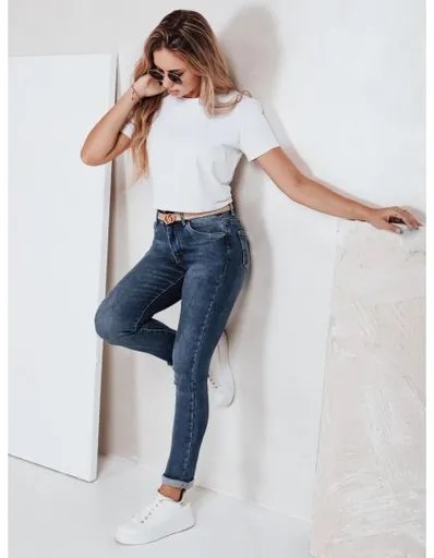 Dámské skinny džíny s vysokým pasem modré