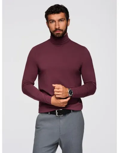 Pánský svetr s rolákem a dlouhými rukávy – vínový V6 OM-LSCL-0130