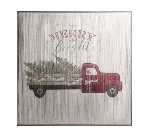 Vintage nástěnný obraz s autem a led světýlky Merry Bright - 60*2,5*60 cm Chic Antique