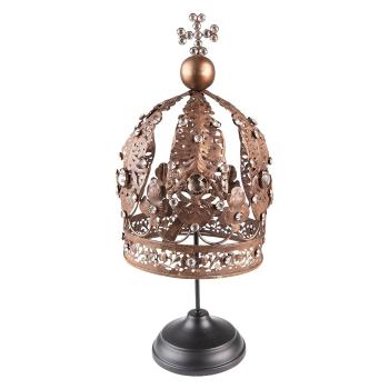 Hnědá antik dekorace koruna Crown na noze s kamínky - Ø 16*40 cm 6Y5447