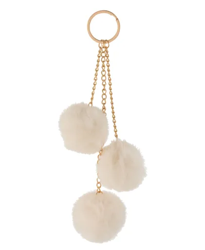 Béžový přívěsek na klíče chlupaté koule Keychain - 4*4*19 cm J-Line by Jolipa