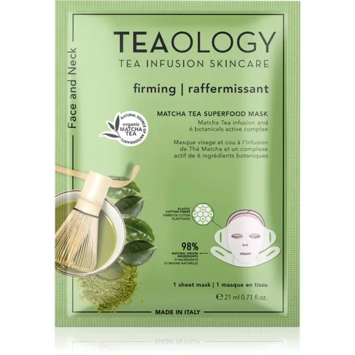 Teaology Matcha Tea Superfood Mask zpevňující plátýnková maska na kontury obličeje s matchou 21 ml