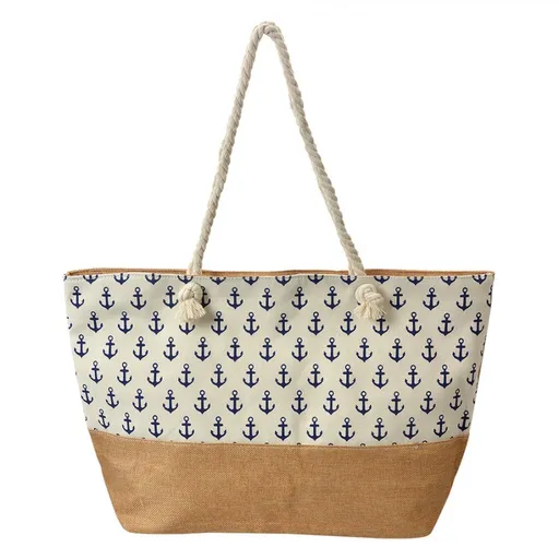 Látková plážová taška s modrými kotvami - 55*1*36 cm Clayre & Eef