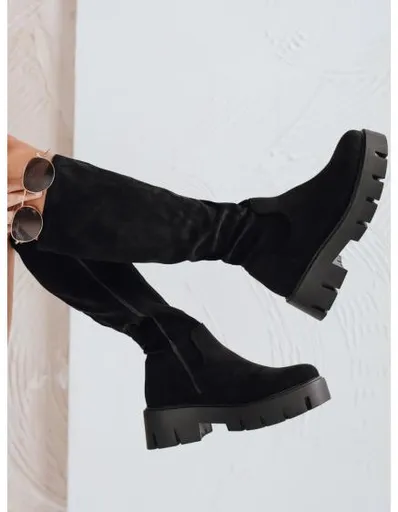 Dámské kozačky ze semiše na platformě černé