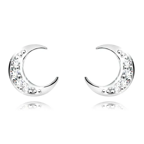 Puzetové náušnice ze stříbra 925 - srpek měsíce s blýskavými zirkony