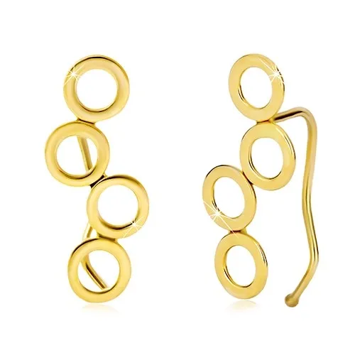 Náušnice ve žlutém 14K zlatě, čtyři lesklé spojené kruhy, háčky
