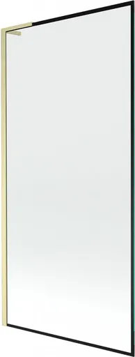 MEXEN/S Next L vanová zástěna FIX 90 x 150, černá vzor, zlatá kartáčovaná 895-090-000-03-70-55