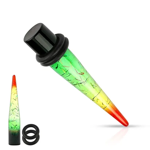 Akrylový expander do ucha v rasta stylu, průhledný, proužky zlaté barvy - Tloušťka : 3 mm