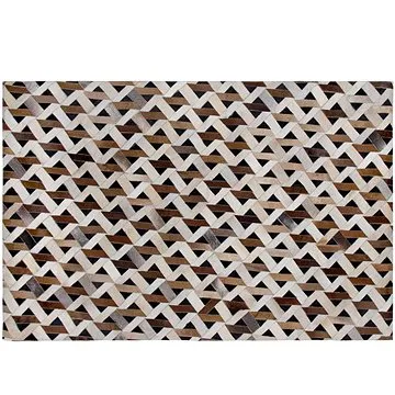 Kožený koberec hnědý s šedou TUGLU 140 x 200 cm, 182120 (beliani_182120)