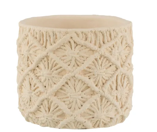 Béžový cementový květináč s drhaným vzorem Ibiza Macramé - Ø18*17 cm J-Line by Jolipa