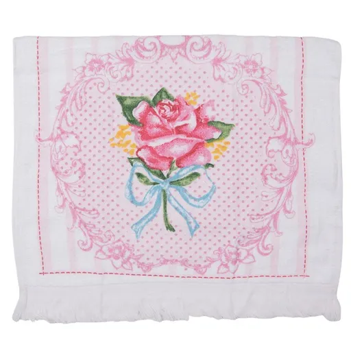 Bílý kuchyňský froté ručník s růží - 40*66 cm CT026