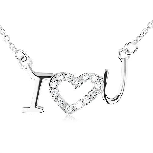 Náhrdelník ze stříbra 925, řetízek a přívěsek - zamilovaný nápis, čiré zirkony