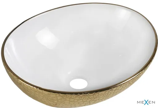 MEXEN Elza umyvadlo na desku 40 x 33, bílá/zlato dekor 21014008