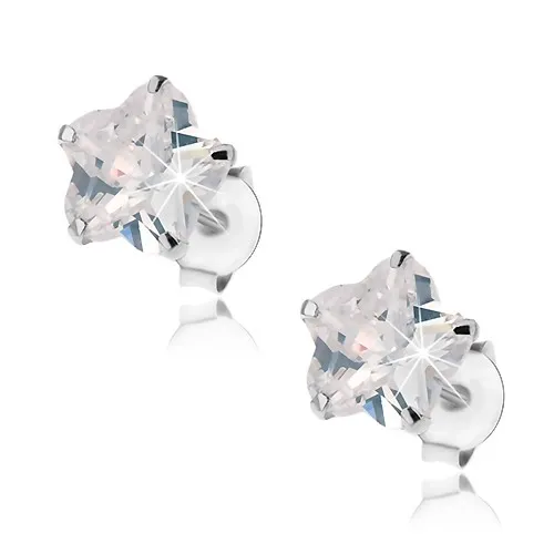 Stříbrné náušnice 925, blýskavý zirkonový kvítek čiré barvy, puzetky