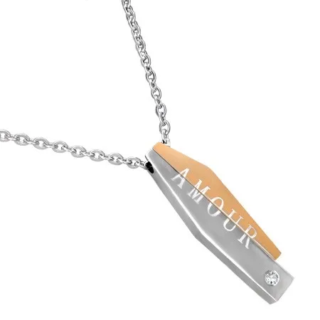 Ocelový náhrdelník - dvojdílný přívěsek s nápisem AMOUR