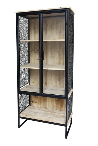 Přírodně černá kovová vitrína s dřevěnými policemi Vence - 71*38*160 cm 40047324