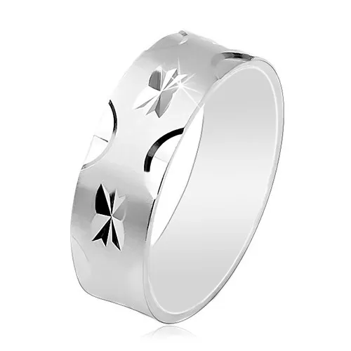 Stříbrný 925 prsten, matný povrch s lesklými zářezy, 5 mm - Velikost: 54