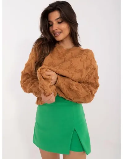 Dámský svetr oversize se vzory světle hnědý