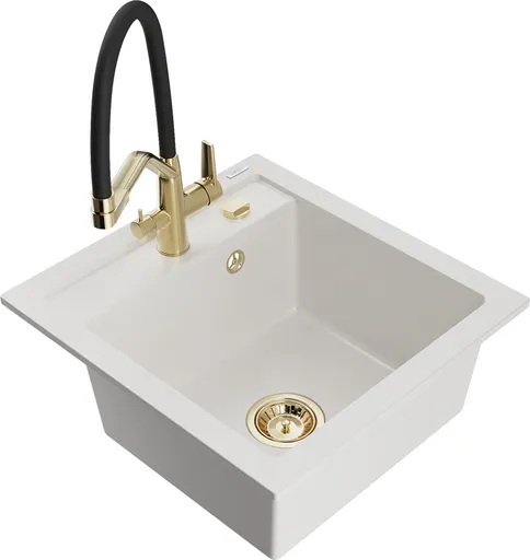 MEXEN/S Vito granitový dřez 1-miska včetně baterie Duo, bílá 6503-20-671701-57-G