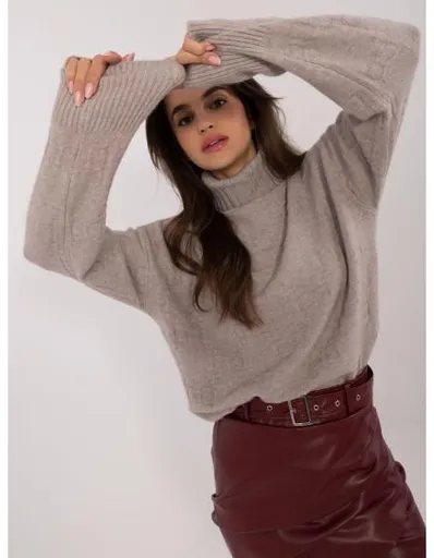 Dámský svetr s dlouhým rukávem a rolákem béžový