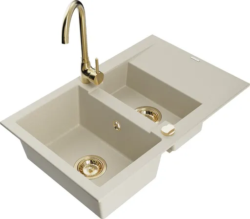 MEXEN/S Gaspar granitový dřez 1.5 s odkapávačem včetně baterie Telma, béžová 6507-69-670200-50