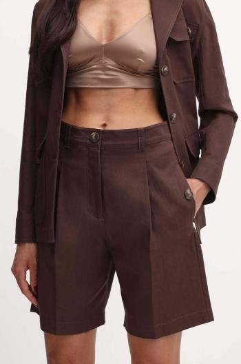 Šortky s příměsí lnu Weekend Max Mara hnědá barva, high waist, 2415141013600