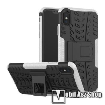 OTT! VROOM műanyag védő tok / hátlap - FEHÉR - AUTÓGUMI MINTÁS - szilikon betétes, asztali tartó funkciós, ERŐS VÉDELEM! - APPLE iPhone XS Max