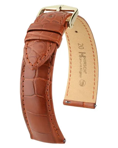 Řemínek Hirsch Genuine Alligator - zlatohnědý, mat - 16 mm - M – Střední délka - 14 mm - Zlatá