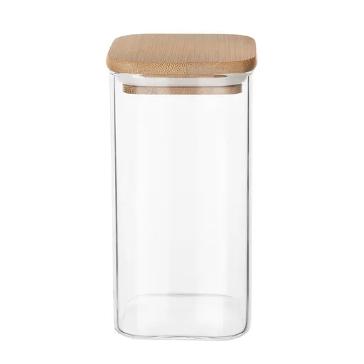 Hranatá skleněná dóza s dřevěným víkem 1,7 l