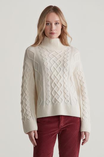 SVETR GANT CABLE KNIT STAND COLLAR CREAM