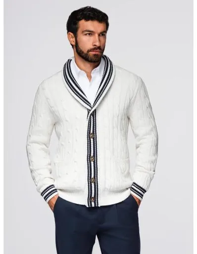 Pánský svetr s šálovým límcem v preppy stylu – bílý V1 OM-SWCD-0152