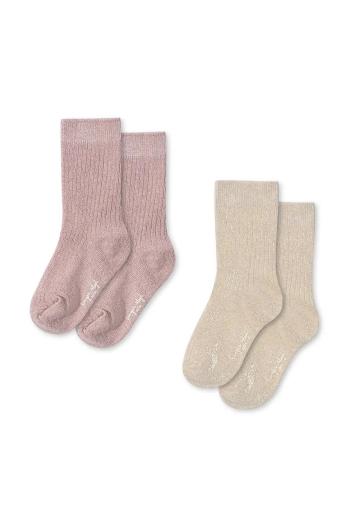 Dětské ponožky Konges Sløjd 2 PACK RIB GLITTER SOCKS 2-pack růžová barva, KS101856