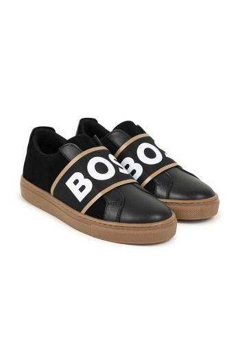 Dětské kožené sneakers boty BOSS černá barva, J51312