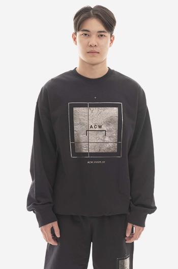 Bavlněná mikina A-COLD-WALL* Foil Grid Crewneck ACWMW075 BLACK pánská, černá barva, s potiskem