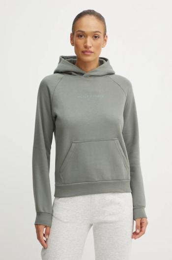 Mikina Helly Hansen COTTTON FLEECE dámská, zelená barva, s kapucí, hladká, 54161